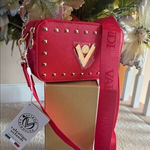Valentino Vibrant Red Crossbody Bag with Gold Accents